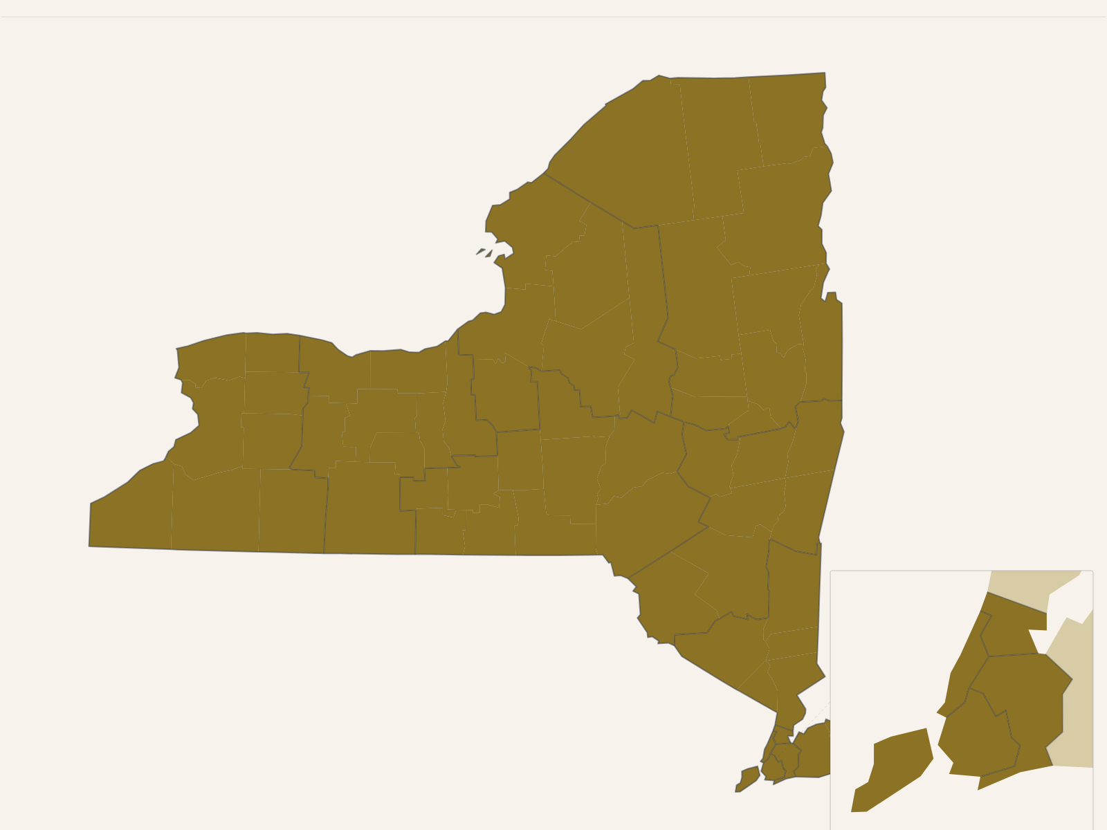 Map of New York showing 13 judicial districts