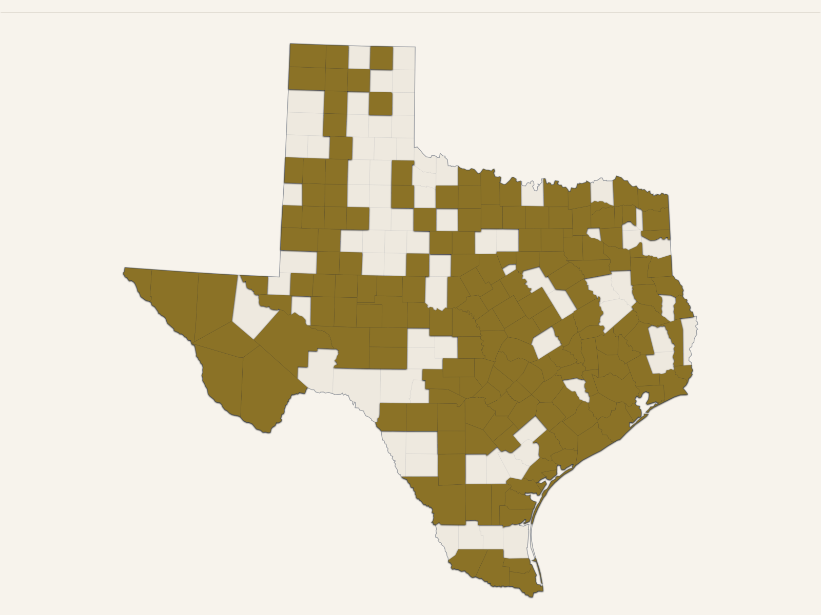 Map of Texas showing 175 counties with local rules coverage